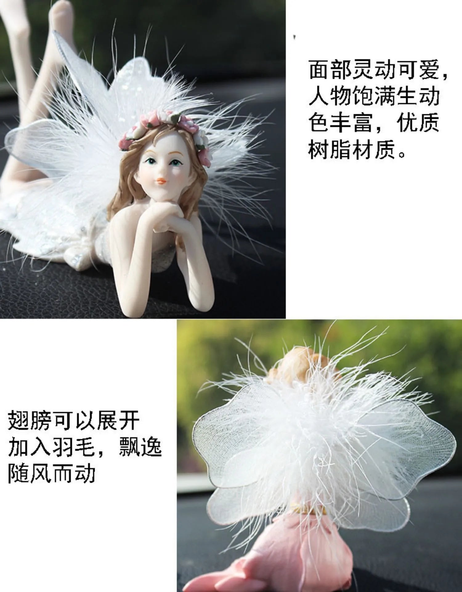 Car Ornament Anime Model Kawaii Diamond Wings Angel Ballet Girl Figure Auto Interior Decoration Women Pink Dashboard Accessories