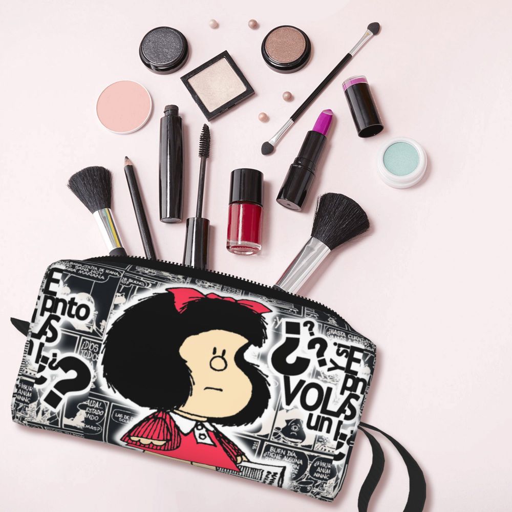 Custom Humor Manga Mafalda Travel Toiletry Bag Women Quino Argentina Cosmetic Makeup Bag Beauty Storage Bags Dopp Kit Box Case