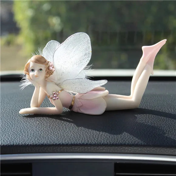 Car Ornament Anime Model Kawaii Diamond Wings Angel Ballet Girl Figure Auto Interior Decoration Women Pink Dashboard Accessories