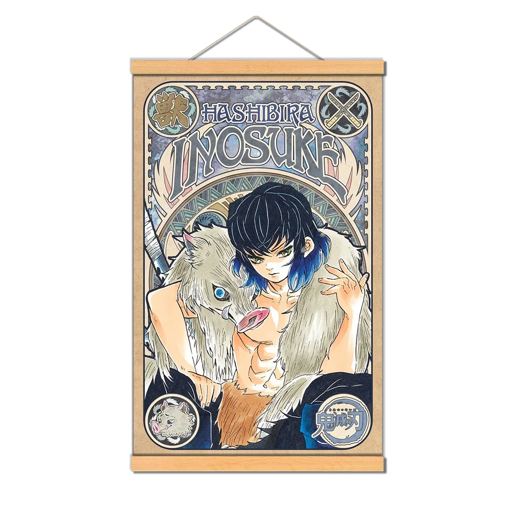 Anime Manga Kamado Tanjirou Japan Nezuko Wall Poster Canvas Painting Solid Wood Hanging Scroll for Demon Slayer