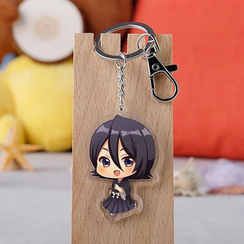 Bleach anime acrylic keychain Kurosaki Ichigo Kuchiki Rukia Byakuya Grimmjow Jeagerjaques cartoon pendant Chaveiro Llaveros gift
