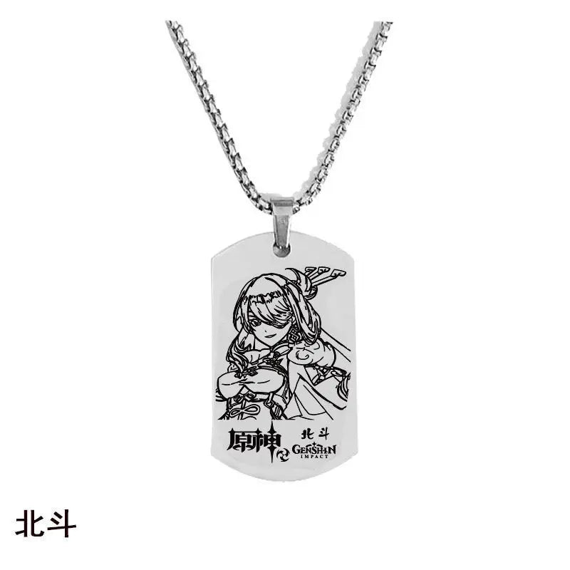 Engraved Genshin Impact Figure ID Pendant Necklace Tartaglia Keqing Diluc Stainless Steel Dog Tags Jewelry Accessories