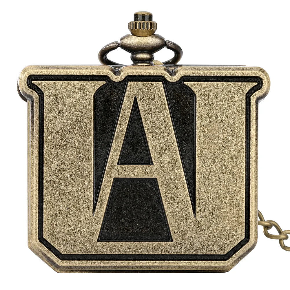 Bronze My Hero Academia Anime Quartz Pocket Watch Square Shaped Alloy Metal Steampunk Men Watch with Chain Antique Clock Vintage