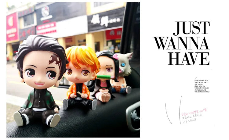Anime Demon Slayer Car Decoration Tanjirou Nezuko Zenitsu Inosuke Action Figure Auto Interior Dashboard Ornament Accessories Toy