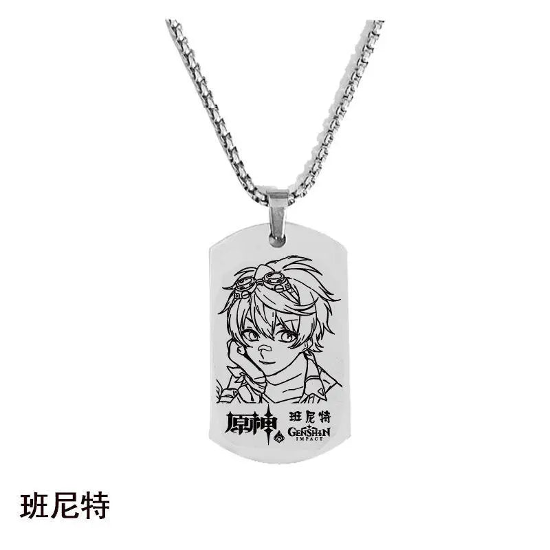 Engraved Genshin Impact Figure ID Pendant Necklace Tartaglia Keqing Diluc Stainless Steel Dog Tags Jewelry Accessories