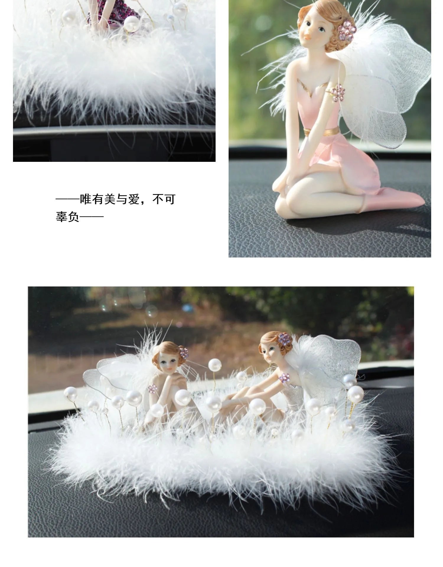 Car Ornament Anime Model Kawaii Diamond Wings Angel Ballet Girl Figure Auto Interior Decoration Women Pink Dashboard Accessories
