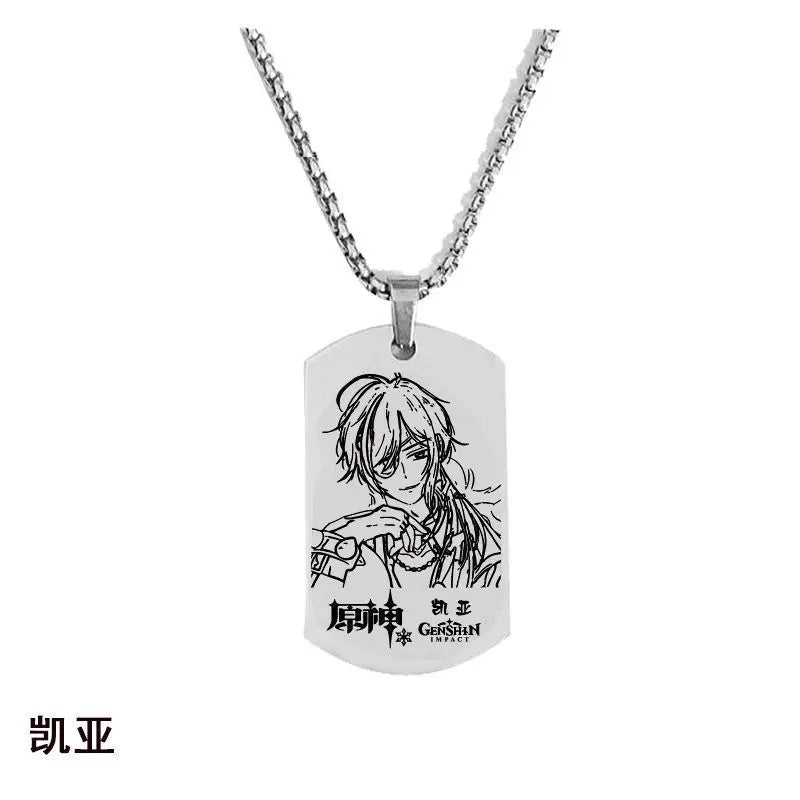 Engraved Genshin Impact Figure ID Pendant Necklace Tartaglia Keqing Diluc Stainless Steel Dog Tags Jewelry Accessories