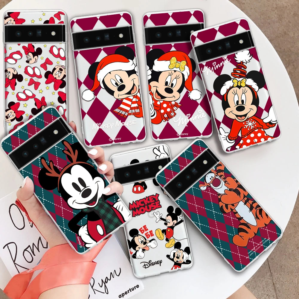 Disney merry christmas Funda de  phone case For Google pixel 7 6 8 A PRO anime cartoon Transparent silicone cover Gift