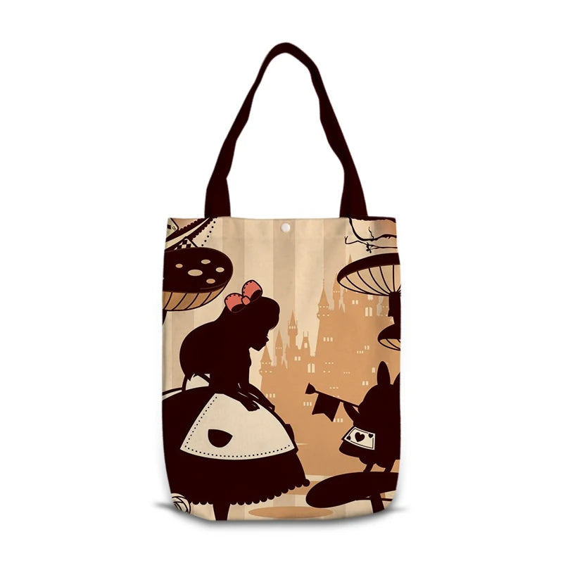 Disney Alice in Wonderland M0041 Anime Shoulder Bags Cartoon Customized Shopping Bag Casual Tote Storage Handbag Gift