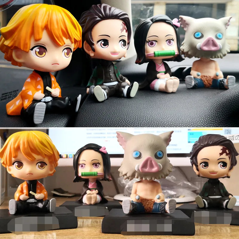 Anime Demon Slayer Car Decoration Tanjirou Nezuko Zenitsu Inosuke Action Figure Auto Interior Dashboard Ornament Accessories Toy
