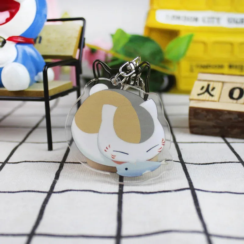 Cute Japanese Anime Natsume Yuujinchou Cat Teacher Badge Acrylic keychains key ring Natsume's Book of Friends Kids Toys