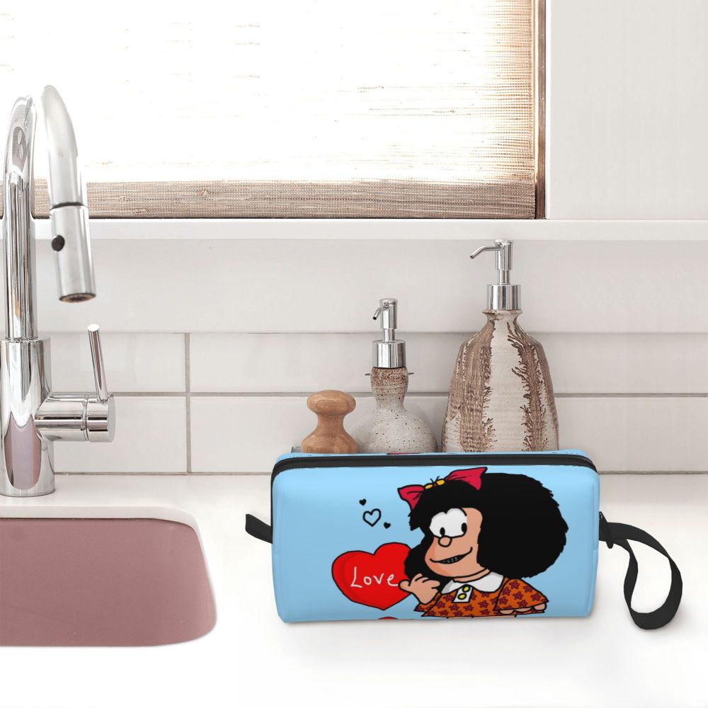 Custom Mafalda Balloon Heart Makeup Bag Women Travel Cosmetic Organizer Quino Manga Cartoon Storage Toiletry Bags Dopp Kit Case