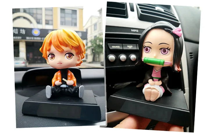 Anime Demon Slayer Car Decoration Tanjirou Nezuko Zenitsu Inosuke Action Figure Auto Interior Dashboard Ornament Accessories Toy
