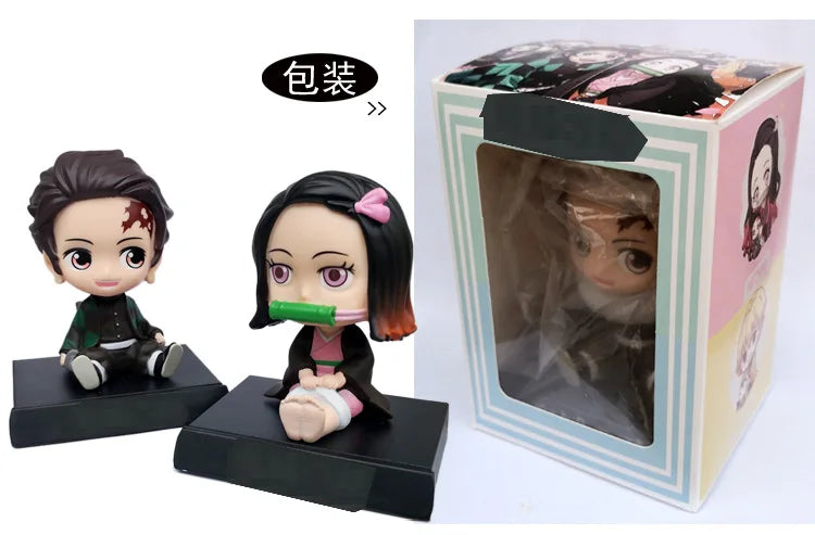Anime Demon Slayer Car Decoration Tanjirou Nezuko Zenitsu Inosuke Action Figure Auto Interior Dashboard Ornament Accessories Toy