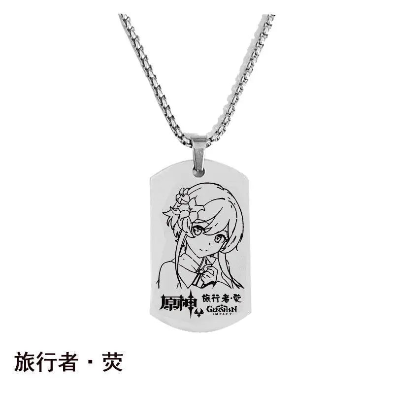 Engraved Genshin Impact Figure ID Pendant Necklace Tartaglia Keqing Diluc Stainless Steel Dog Tags Jewelry Accessories