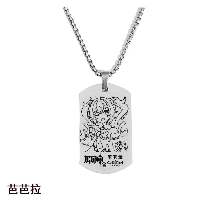 Engraved Genshin Impact Figure ID Pendant Necklace Tartaglia Keqing Diluc Stainless Steel Dog Tags Jewelry Accessories