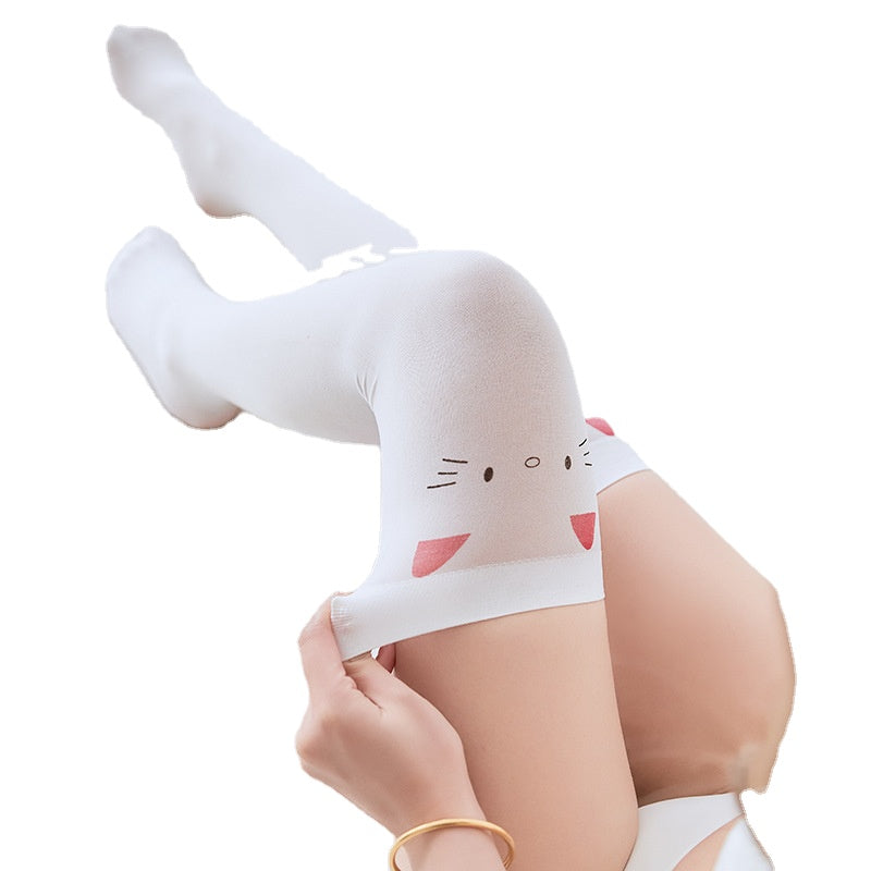 White Velvet Warm Stockings Cosplay Anime Cat Print Stockings for Women Girl Gifts