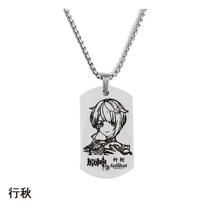 Engraved Genshin Impact Figure ID Pendant Necklace Tartaglia Keqing Diluc Stainless Steel Dog Tags Jewelry Accessories