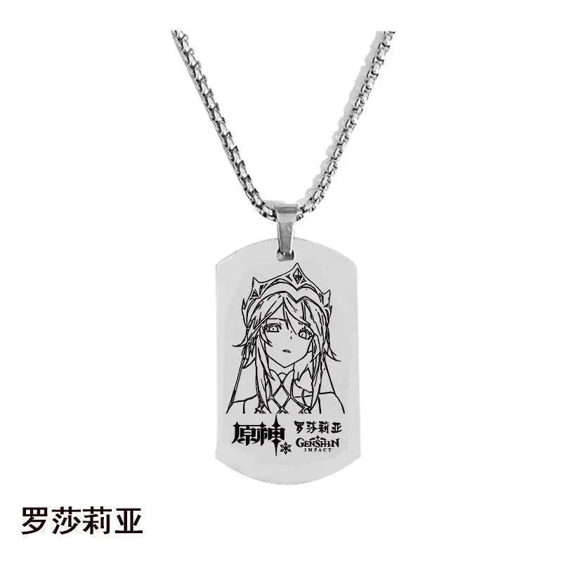 Engraved Genshin Impact Figure ID Pendant Necklace Tartaglia Keqing Diluc Stainless Steel Dog Tags Jewelry Accessories
