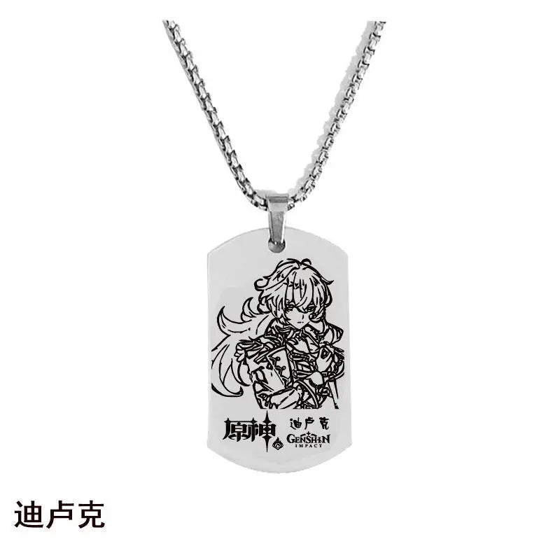 Engraved Genshin Impact Figure ID Pendant Necklace Tartaglia Keqing Diluc Stainless Steel Dog Tags Jewelry Accessories