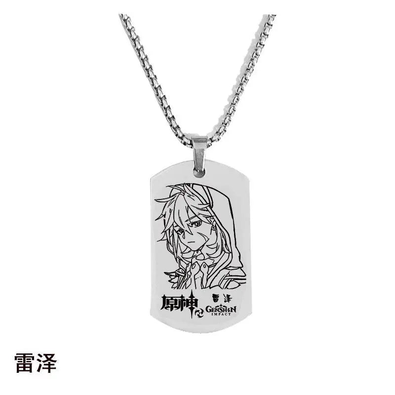 Engraved Genshin Impact Figure ID Pendant Necklace Tartaglia Keqing Diluc Stainless Steel Dog Tags Jewelry Accessories