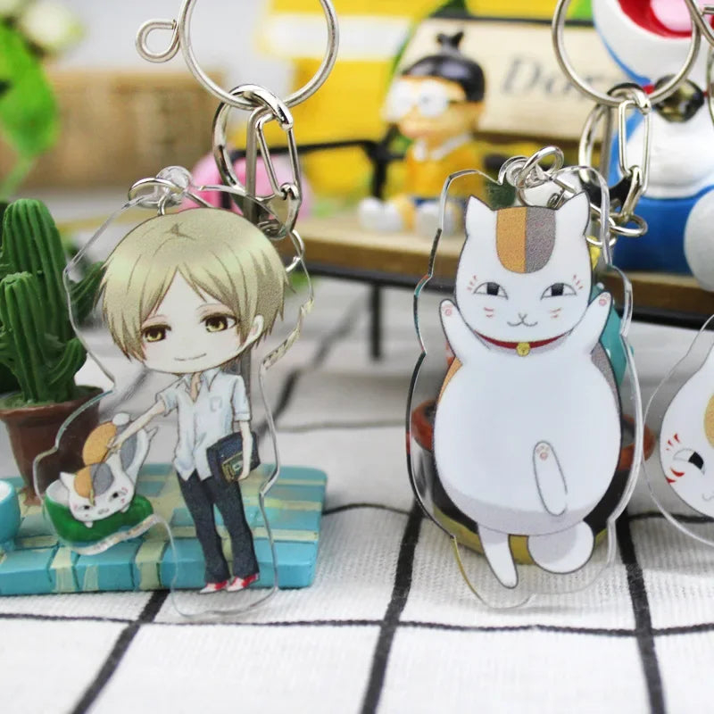 Cute Japanese Anime Natsume Yuujinchou Cat Teacher Badge Acrylic keychains key ring Natsume's Book of Friends Kids Toys