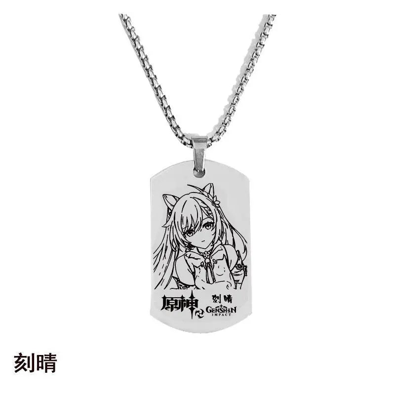 Engraved Genshin Impact Figure ID Pendant Necklace Tartaglia Keqing Diluc Stainless Steel Dog Tags Jewelry Accessories