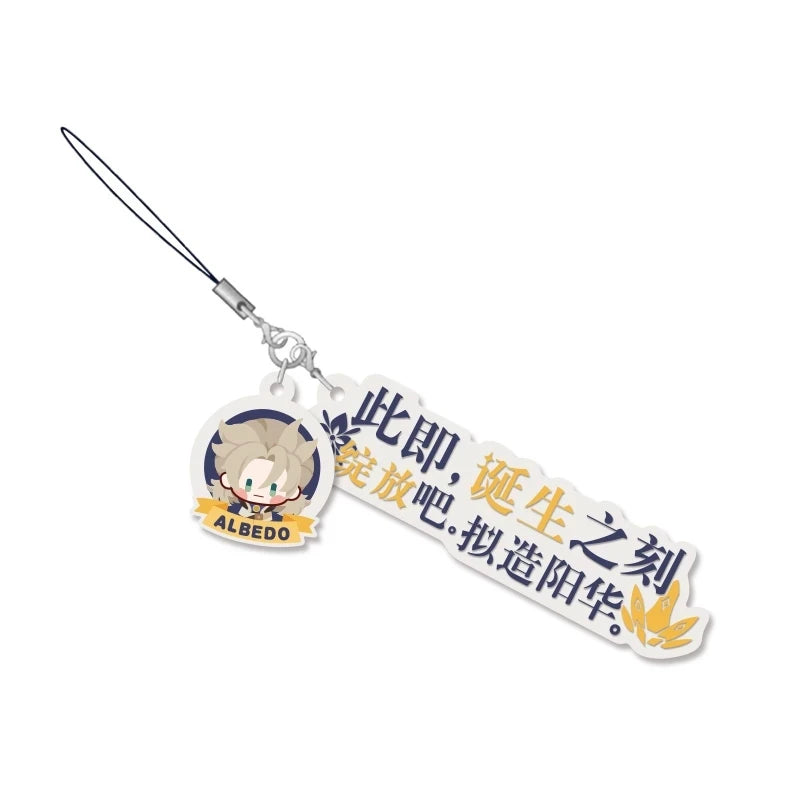 Anime Game Genshin Impact Character Lines Series Cosplay Epoxy Pendant Cartoon Metal Keychain Halloween Gift Xiao Albedo Kazuha