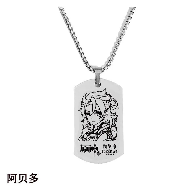 Engraved Genshin Impact Figure ID Pendant Necklace Tartaglia Keqing Diluc Stainless Steel Dog Tags Jewelry Accessories