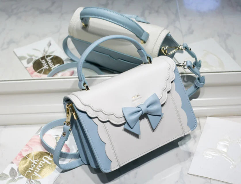 Bow lace  small square bag lolita one shoulder slung female soft girl  student lolita handbag JK uniform cosplay anime cute bag