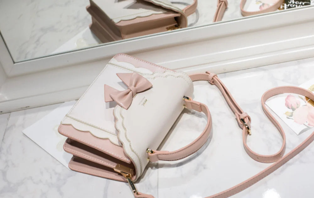 Bow lace  small square bag lolita one shoulder slung female soft girl  student lolita handbag JK uniform cosplay anime cute bag