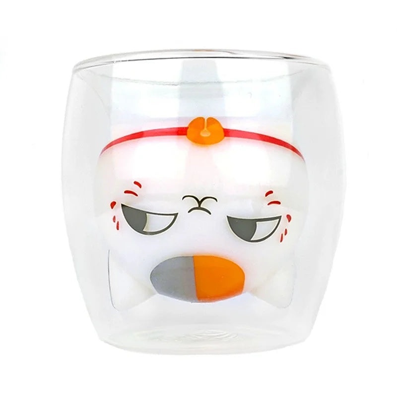 220ML Double Layers Coffee Mug Japanese Anime Cat Glass cup Insulation Drinking Mug Juice Coffee Cup Cartoon Tableware Kid Gift