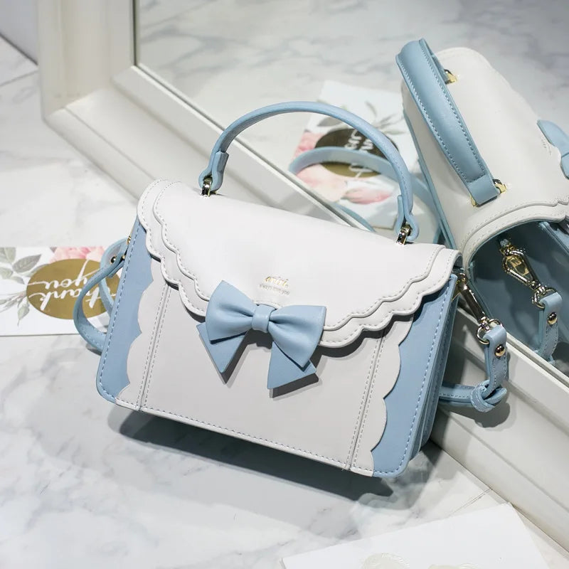 Bow lace  small square bag lolita one shoulder slung female soft girl  student lolita handbag JK uniform cosplay anime cute bag