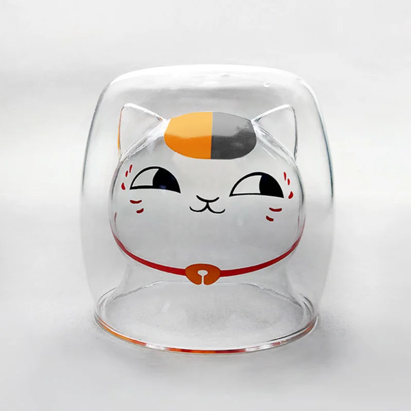 220ML Double Layers Coffee Mug Japanese Anime Cat Glass cup Insulation Drinking Mug Juice Coffee Cup Cartoon Tableware Kid Gift