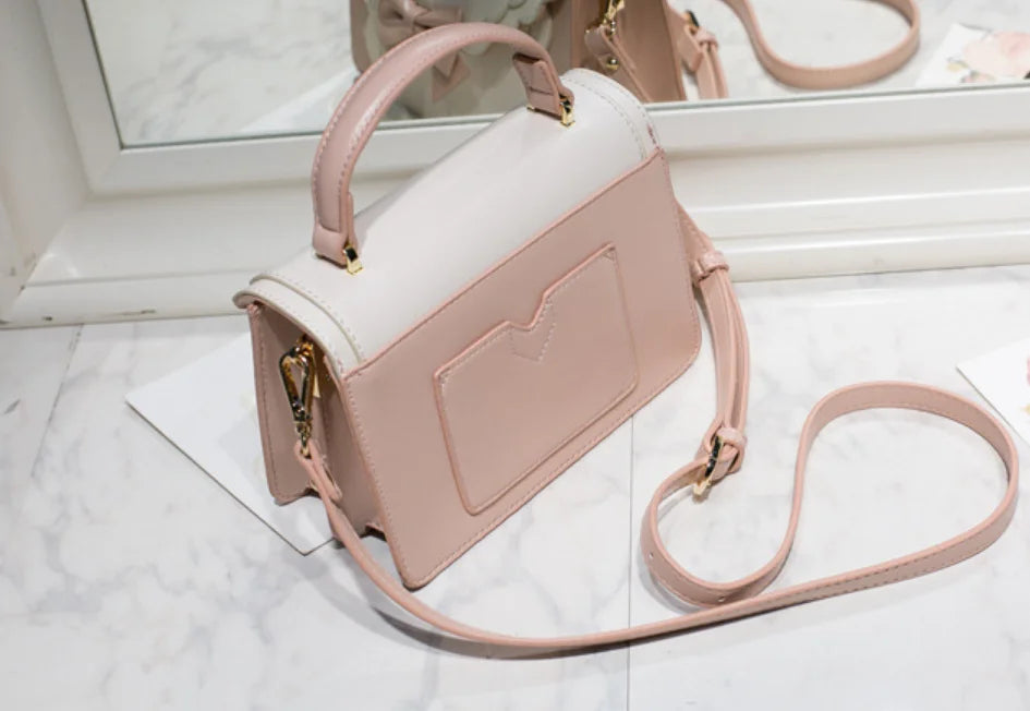 Bow lace  small square bag lolita one shoulder slung female soft girl  student lolita handbag JK uniform cosplay anime cute bag