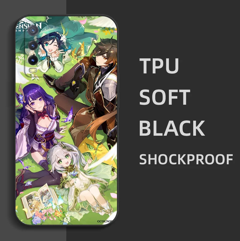 Black Tpu Case For Vivo Y21 Y51A 2021 Y21S Y33S Y51 2020 Y51S Y53s 4G Y72 5G Back Cover Genshin Impact