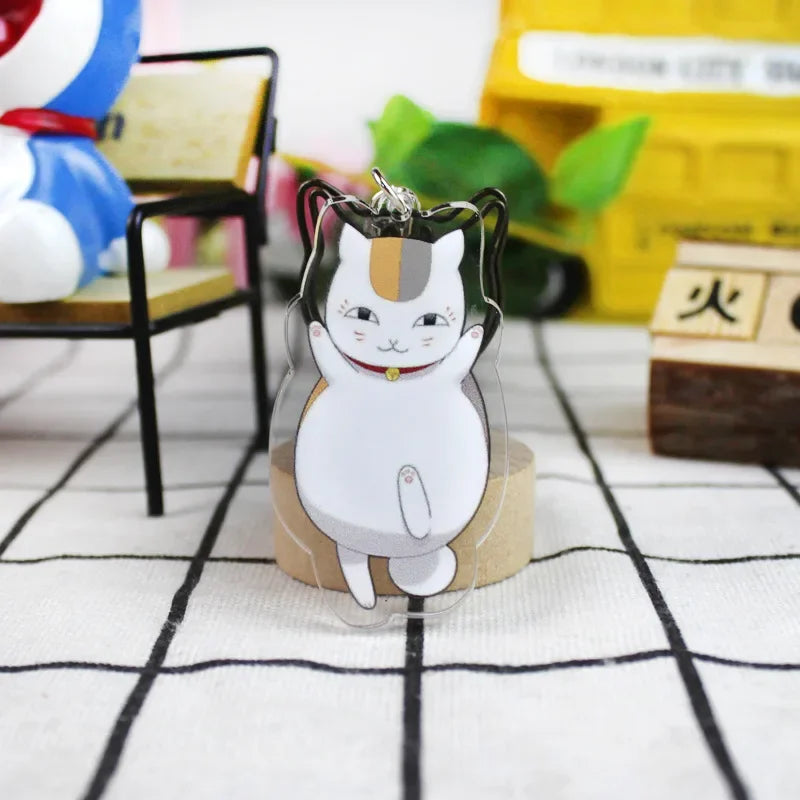 Cute Japanese Anime Natsume Yuujinchou Cat Teacher Badge Acrylic keychains key ring Natsume's Book of Friends Kids Toys