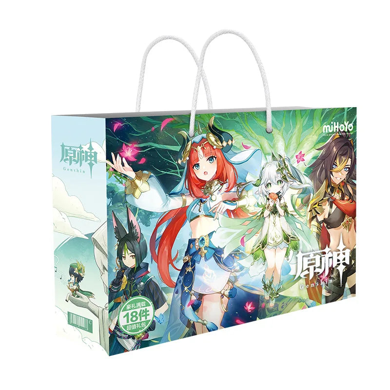 Big Set Genshin Impact Lucky Gift Bag Collection Bag Toy Include Postcard Poster Badge Stickers Bookmark Gift Accessories