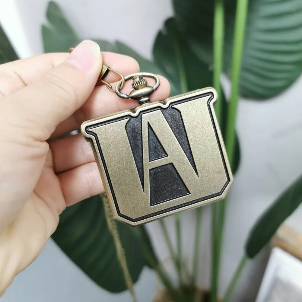 Bronze My Hero Academia Anime Quartz Pocket Watch Square Shaped Alloy Metal Steampunk Men Watch with Chain Antique Clock Vintage