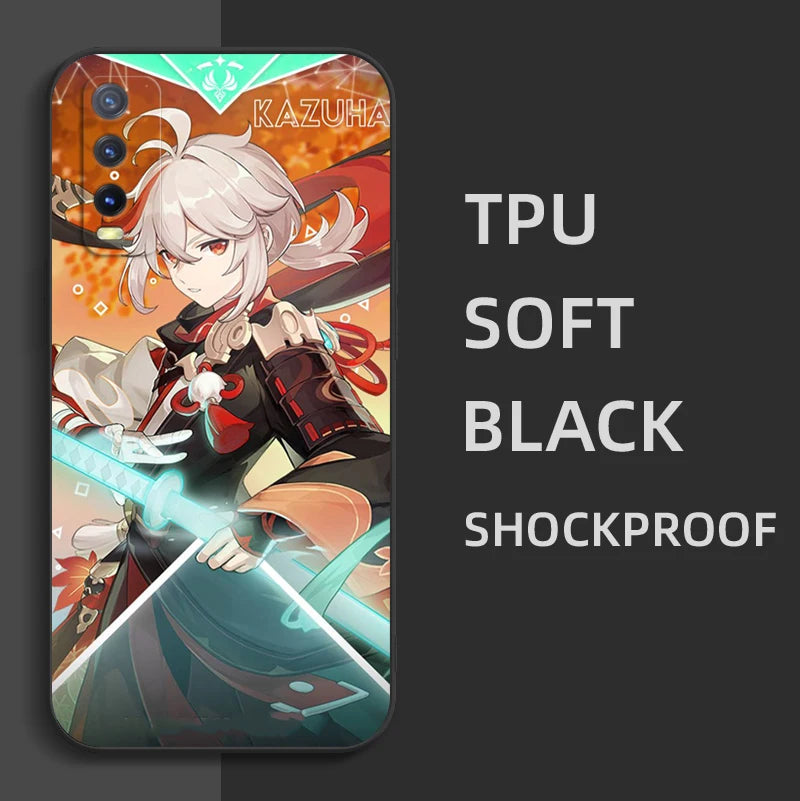 Black Tpu Case For Vivo Y21 Y51A 2021 Y21S Y33S Y51 2020 Y51S Y53s 4G Y72 5G Back Cover Genshin Impact