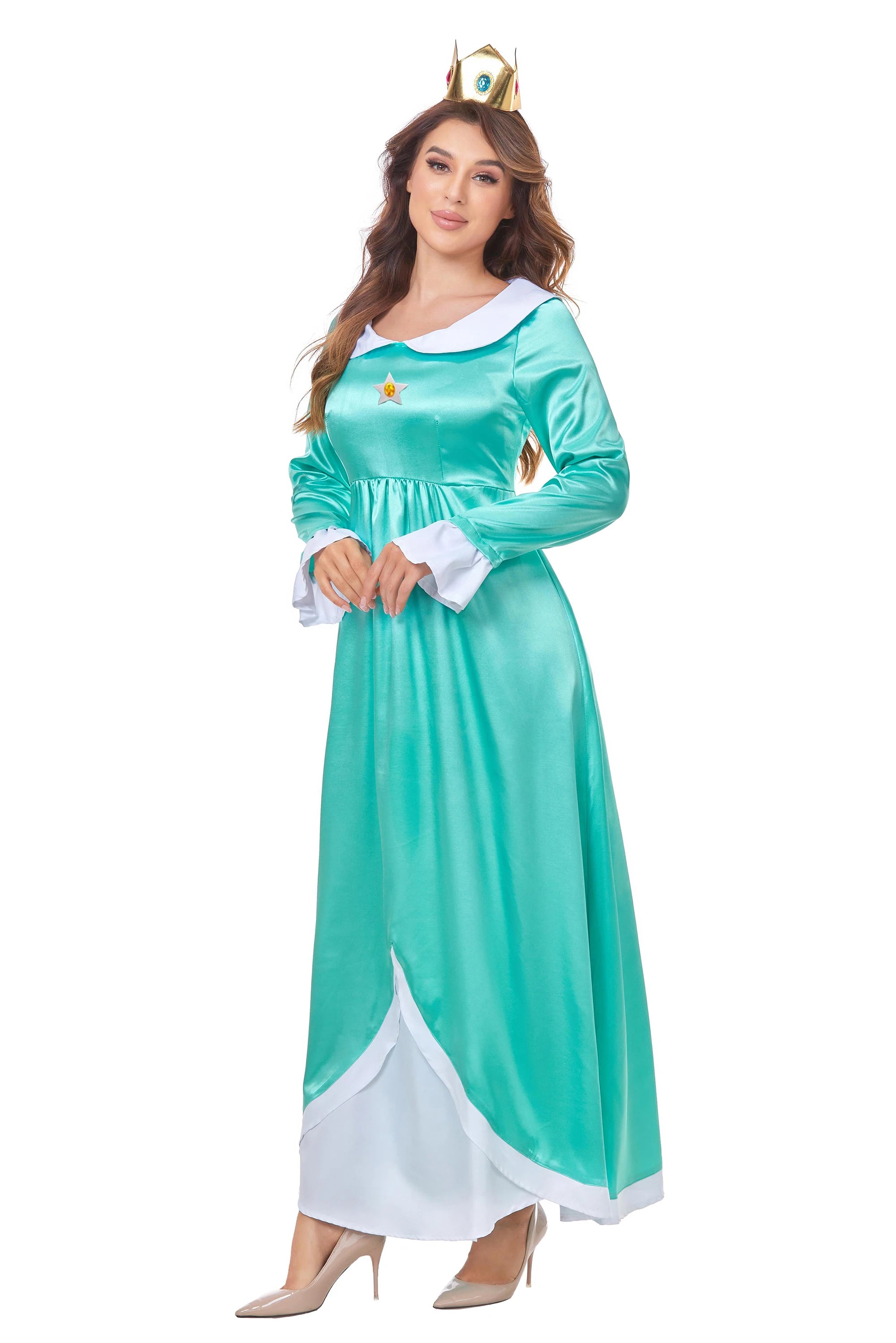 Daddy Princess Peach Cosplay Costume Peach Pink Dress Adult Rosalina Blue Dress Crown Suit Women Halloween Anime Cosplay Costume