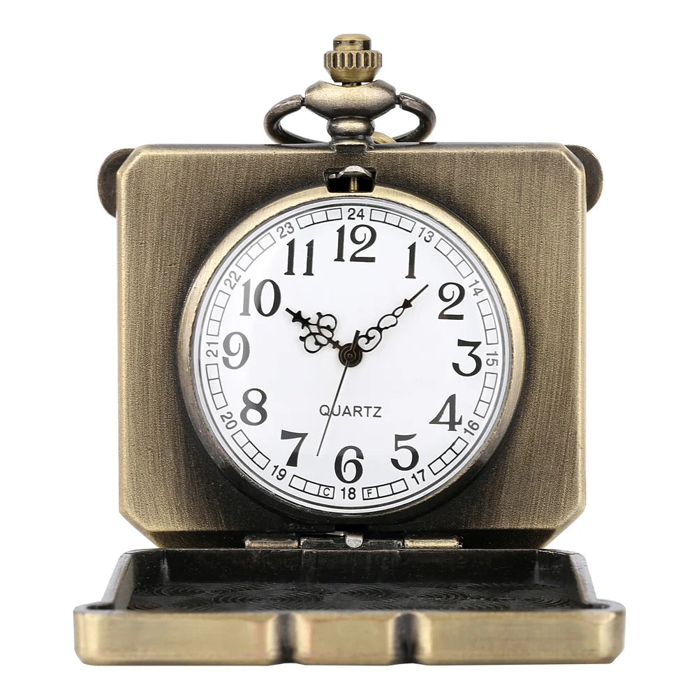 Bronze My Hero Academia Anime Quartz Pocket Watch Square Shaped Alloy Metal Steampunk Men Watch with Chain Antique Clock Vintage