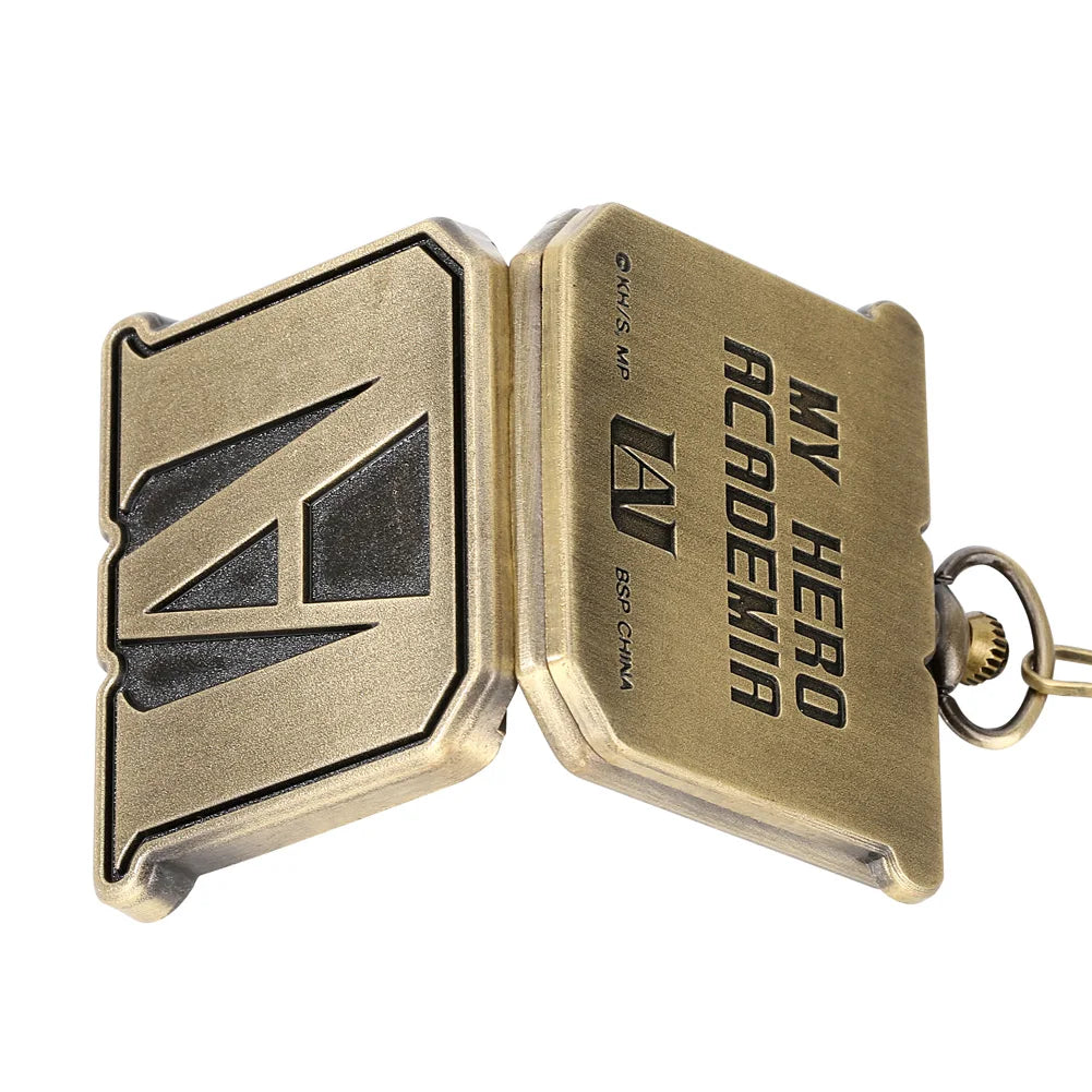 Bronze My Hero Academia Anime Quartz Pocket Watch Square Shaped Alloy Metal Steampunk Men Watch with Chain Antique Clock Vintage