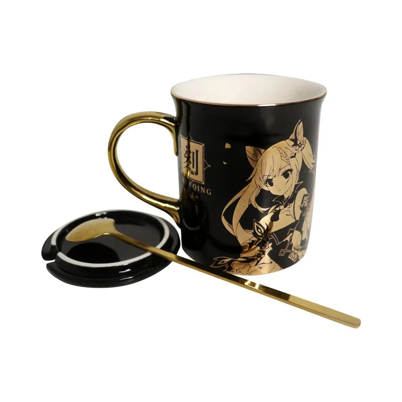 2022 Gift Kids Halloween Genshin Impact Accessories KEQING Spoon with lid Ceramic hot stamping mug