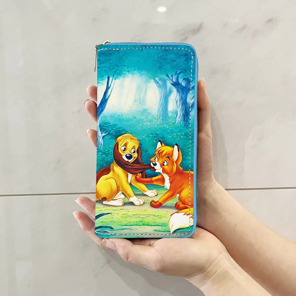 Disney Fox and Hound Tod & Copper Anime Briefcases Wallet Cartoon Zipper Coin Bag Casual Purses Card Storage Handbag Gift