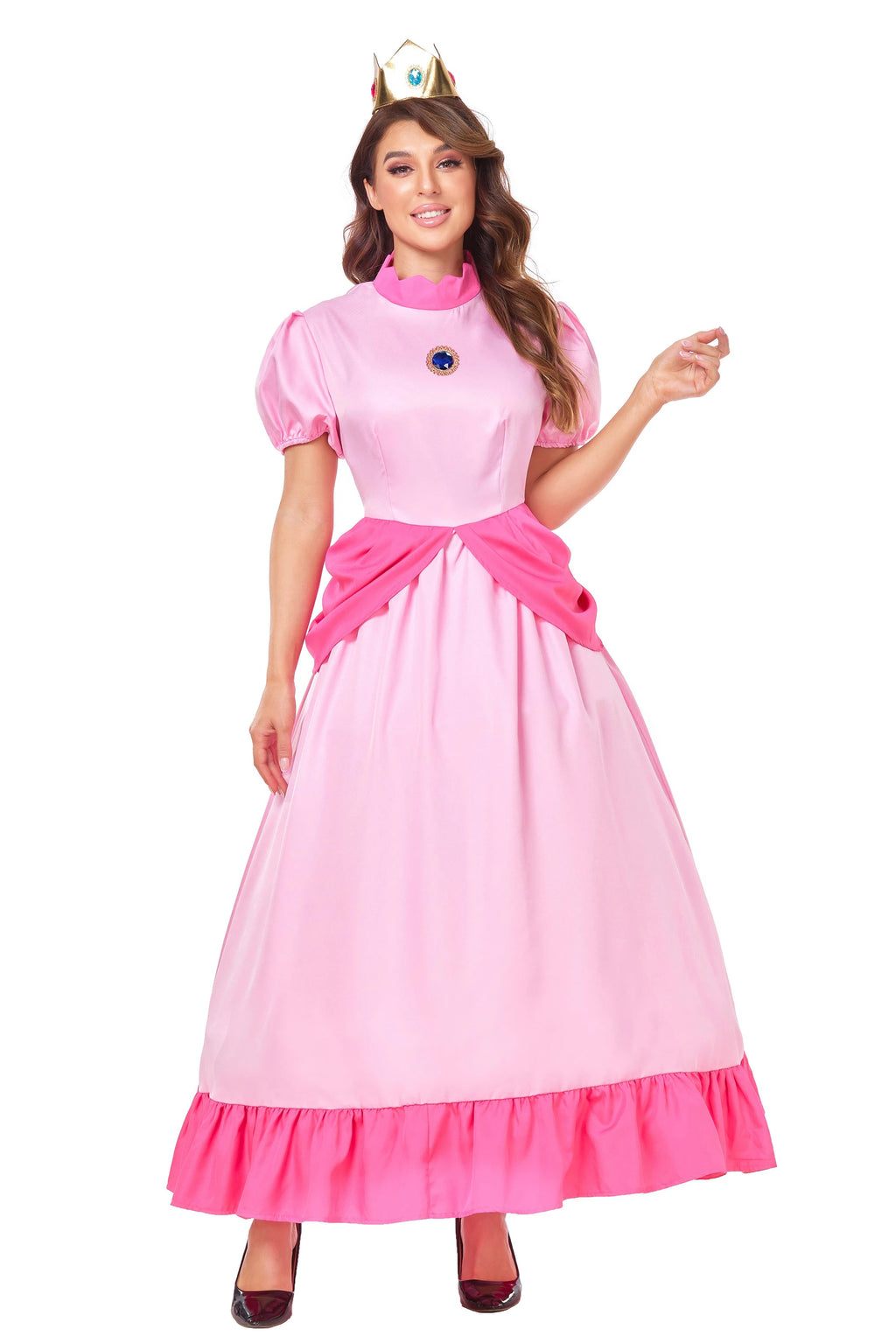 Daddy Princess Peach Cosplay Costume Peach Pink Dress Adult Rosalina Blue Dress Crown Suit Women Halloween Anime Cosplay Costume