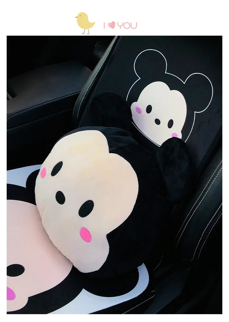 Disney Anime Figure Mickey Minne Car Headrest Neck Protection Pillow Ornament Cute Cartoon Auto Seat Headrest Decor Accessories