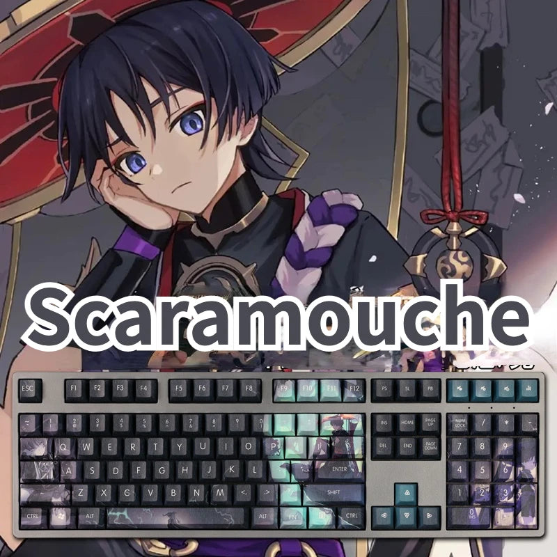 108 Keys Genshin Impact Scaramouche Game PBT keycaps, Cherry Profile Keycaps for 61/87 /104/108 Mechanical Keyboard