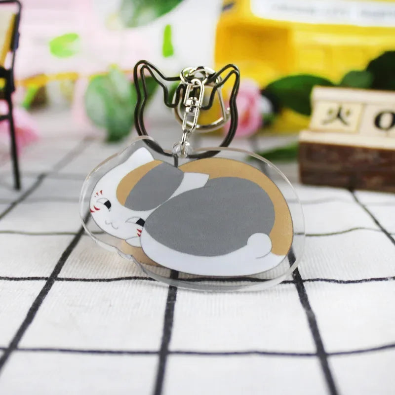 Cute Japanese Anime Natsume Yuujinchou Cat Teacher Badge Acrylic keychains key ring Natsume's Book of Friends Kids Toys