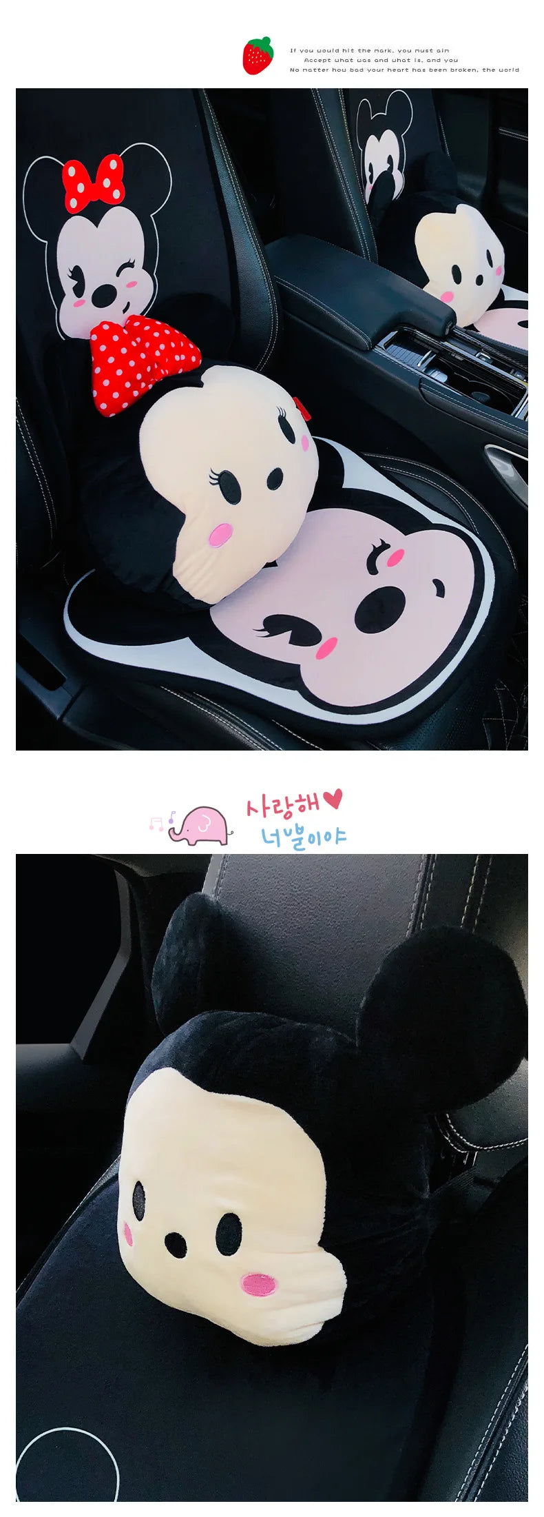 Disney Anime Figure Mickey Minne Car Headrest Neck Protection Pillow Ornament Cute Cartoon Auto Seat Headrest Decor Accessories